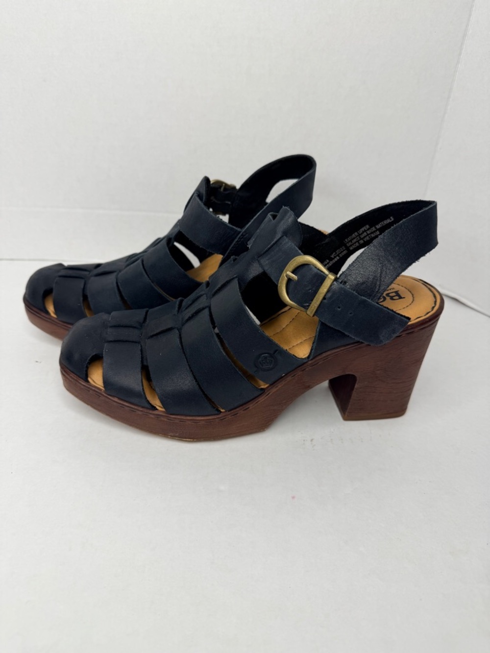 Born Hartley Black Full Grain Leather Heeled Sandals Size 7